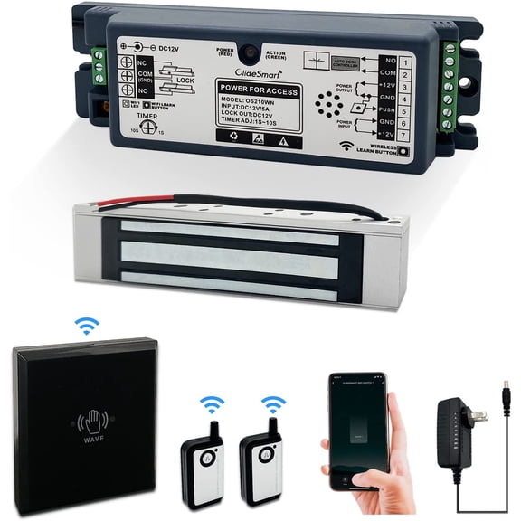 Smart WiFi Access Control Door System Kit 400lb Holding Force Magnetic Lock Plate with Wireless Handheld Remote and Smartphone APP Tuya Control, paired with Wireless and Touchless Sensor Switch