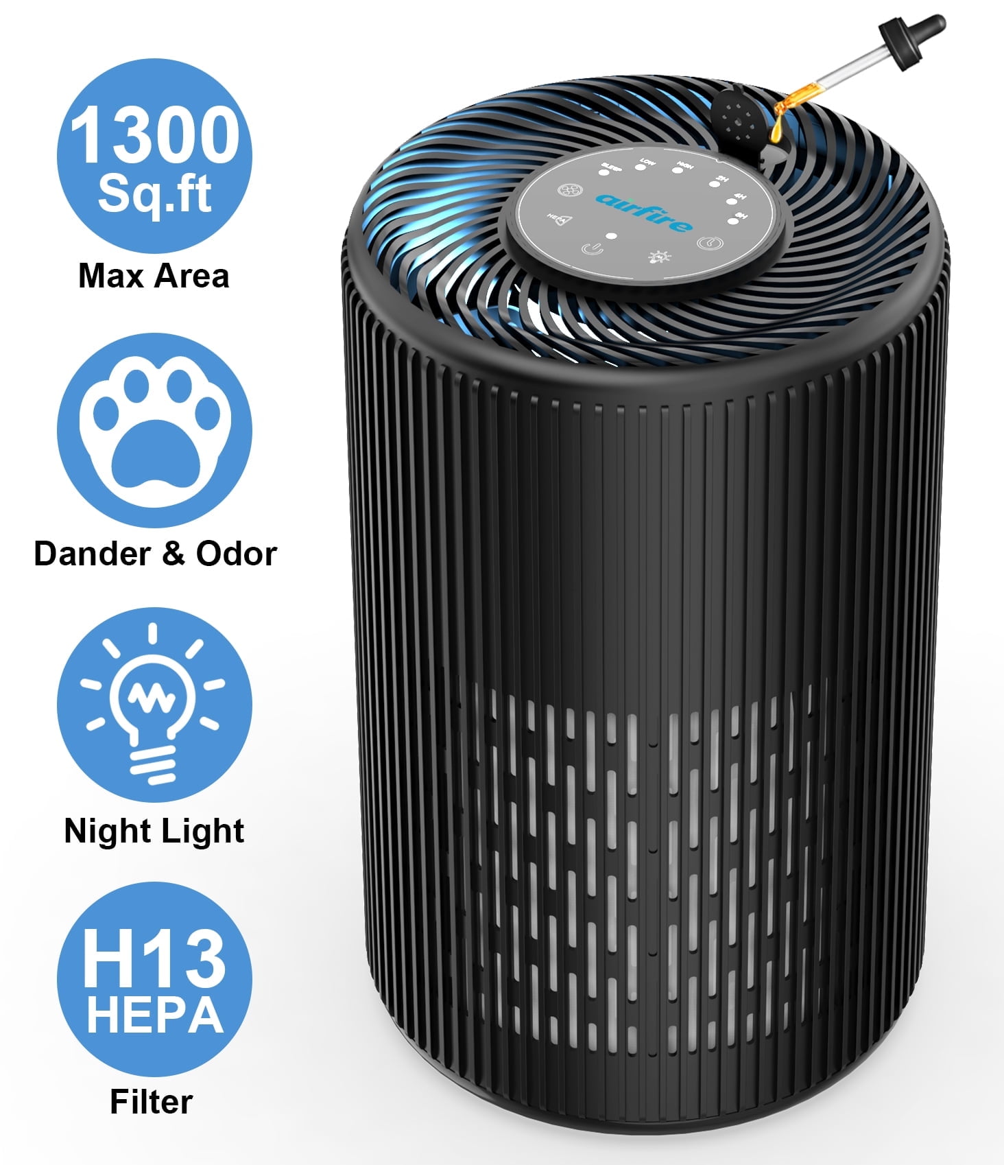 AIRFIRE HEPA Air Purifier for Home up to 1300 Sq.ft, Air Purifiers for Allergies and Asthma, Bedroom, Pet Dander&Odor, Dust, Pollen, Wildfire/Smoke, Model AP201, Black