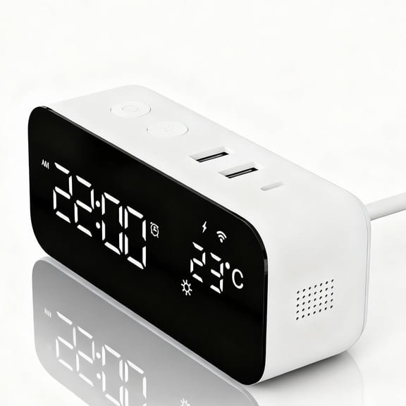 Smart WiFi Alarm Clock with Timer, USB 2A+1C Fast Charging, App Remote Control, Digital LED Large Screen Power-Off Countdown Timer, Snooze Alarm, Time, Weather and Temperature Display