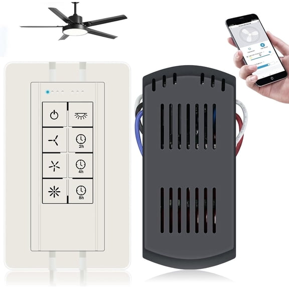 Smart WiFi Ceiling Fan Remote Control Kit, Universal 3 Speed Ceiling Fan Control with Dimmer, Compatible with Alexa, Google Assistant and Smart Life App, Remote Control Timing