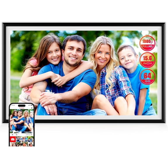 Smart WiFi Digital Picture Frame - 15.6-inch Full HD Touchscreen, 64GB Electronic Photo Frame Wall Mountable for Home Decor, Supports USB&SD Card, Share Precious Memories via Frameo App Anywhere