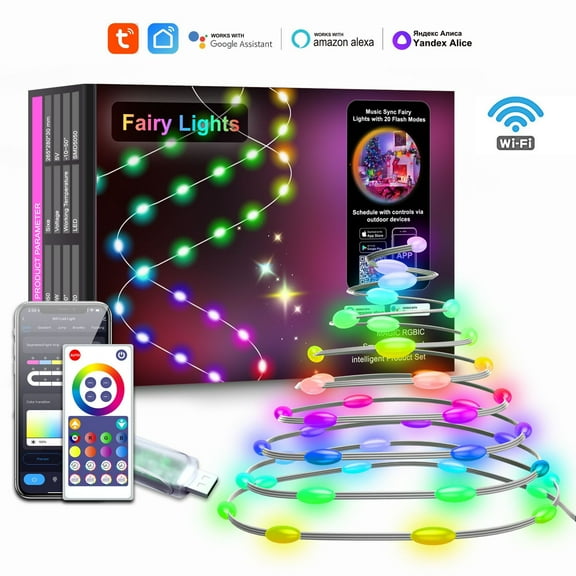 Smart WiFi Fairy Lights, 16.4Ft Christmas String Lights Work with Alexa Google Home, Dynamic Rainbow RGB Color Changing Led Twinkle Light for Bedroom Parties Christmas Halloween Decorations