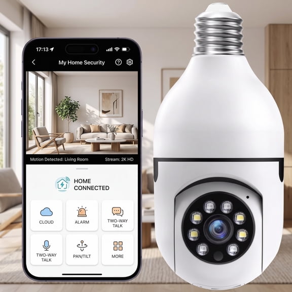 Smart WiFi Light Bulb Camera, 2K HD Security Camera, 5G Wireless Surveillance, Motion Alert, Two Way Talk, Remote Access
