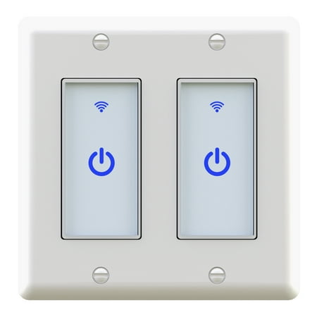 Smart WiFi Light Switch - 2Gang Touch Wall Switch, Single Pole,Need Neutral Wire, Compatible with Alexa Google Assistant