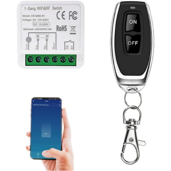 Smart WiFi Light Switch, RF Wireless Remote Control Switch Kit, APP & RF433MHz, Compatible with Alexa/Google Home,Voice Control,Timer Function,No Hub Required,16A