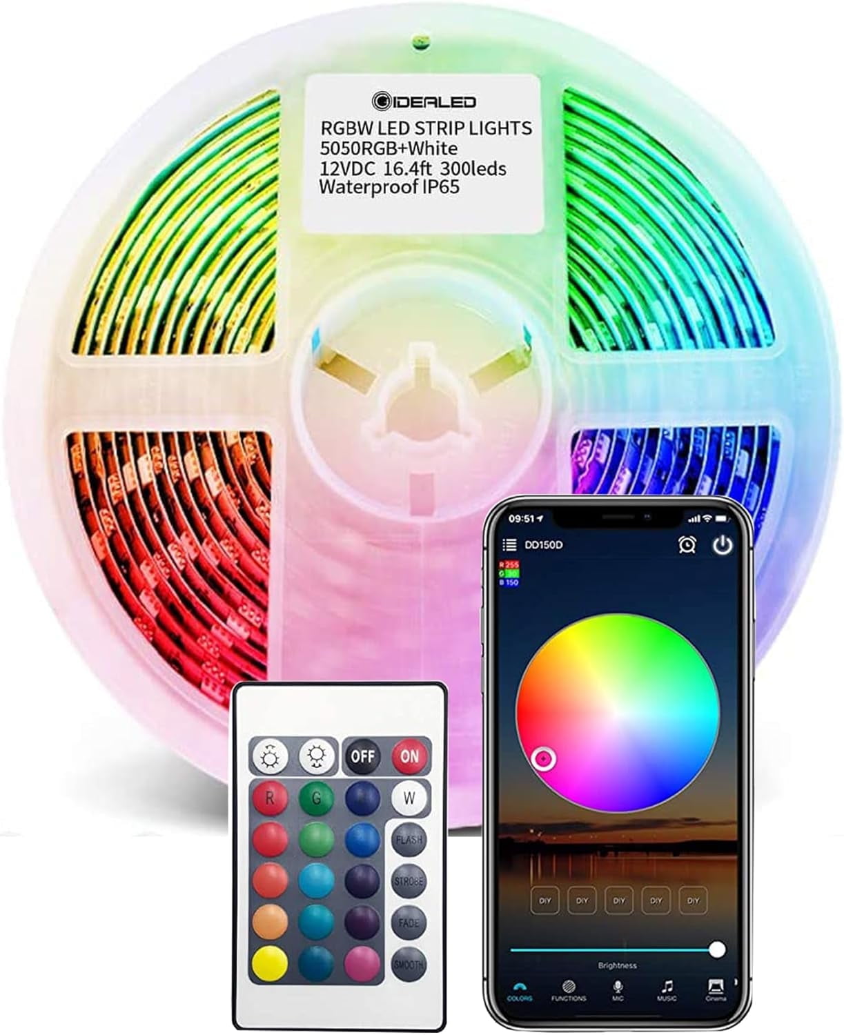 Smart WiFi RGBW LED Light Strip comes with 24-key RF Romote  Kit compatible with Alexa and Google Assistant