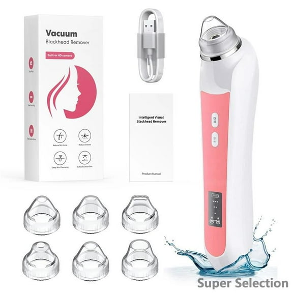 Smart WiFi Skin Device With 1080P Camera, Vacuum Suction Pore Cleansing Device, USB Rechargeable With 3 Levels & 6 Attachments,Pink