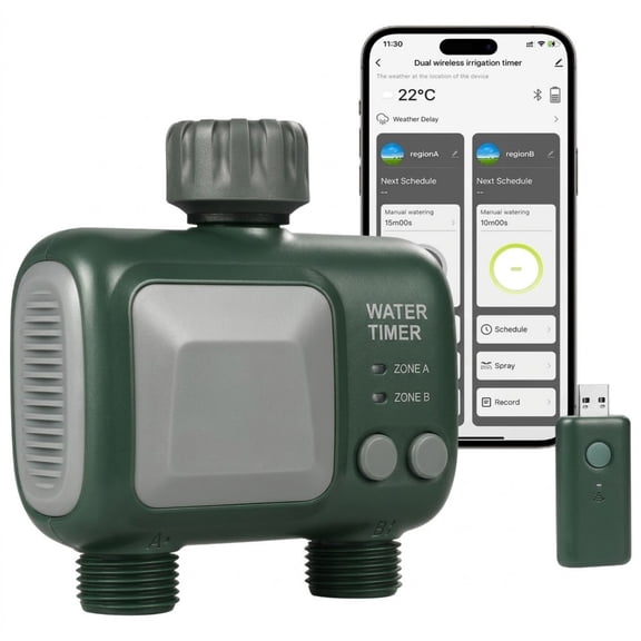Smart WiFi Sprinkler Timer 2 Outlets, Hose Faucet Water Timer with Brass Inlet, App & Voice Control for Alexa & Google Home, IPX6 Waterproof for Garden Yard Watering