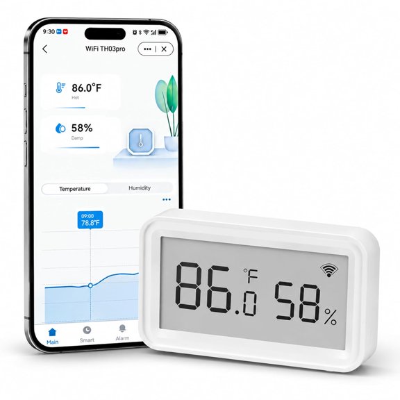 Smart WiFi Temperature Humidity Sensor: Wireless Hygrometer Thermometer with LCD Display, Calibratable, App Alert Notification, Data Logger, Indoor for Home Greenhouse Reptile (1-Pack)