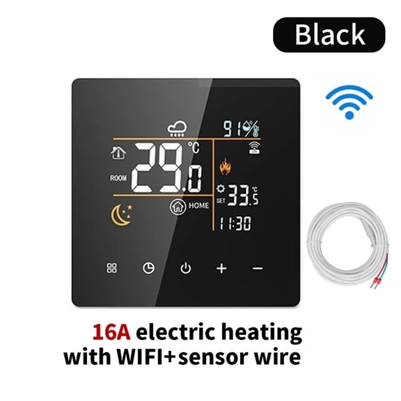Smart WiFi Thermostat with Digital Hygrometer and Temperature Controller for Tuya Smart for Remote Heating and Anti -Freeze Function (Black-16A)