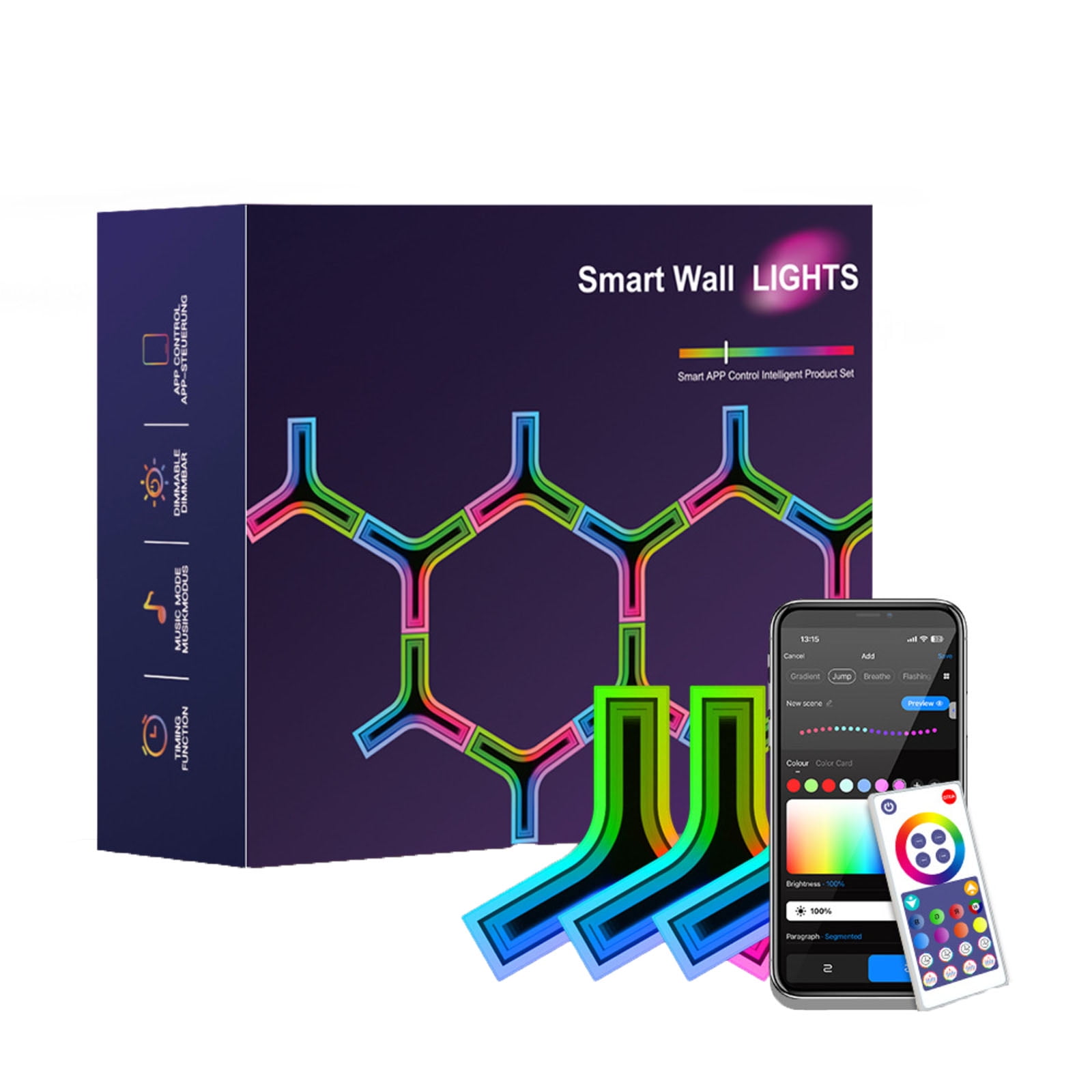 Smart WiFi Wall Lights, RGB Light Bars with Music Sync & Voice Control - 16M+ Color Changing - Lighting Modular Panel Lights for Bedroom Gaming Room Home Decor Easter Valentines Day Decorations A