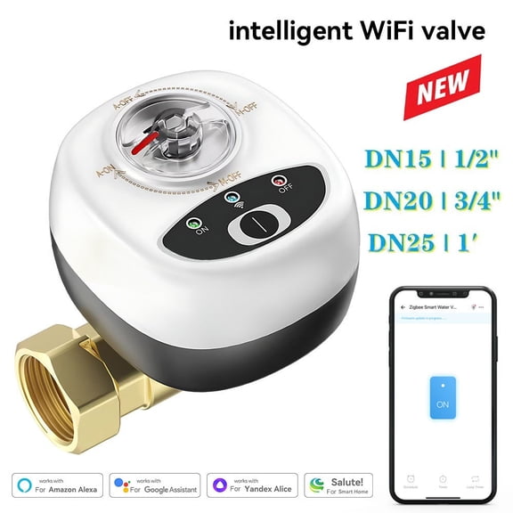 Smart WiFi Water Valve With Automatic Shut Off, Remote App Control, For Alexa For Google Assistant, Copper Electric Ball Valve For Leak Detection And Irrigation Schedule, 2.4GHz (A)