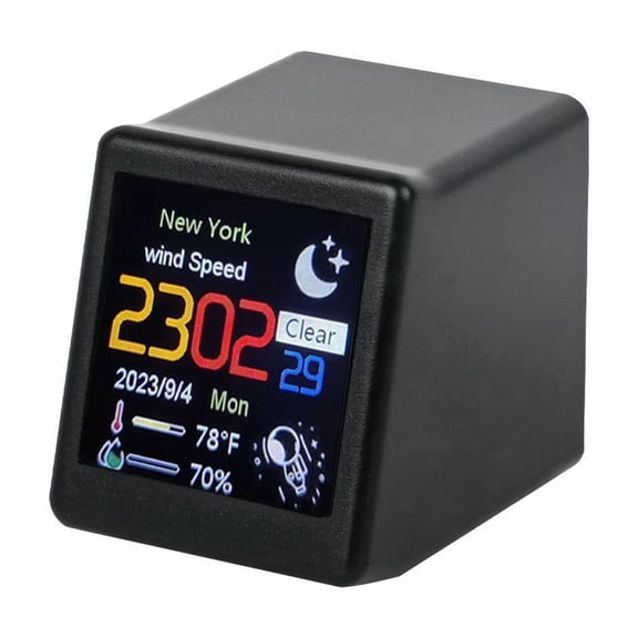 Smart WiFi Weather Clock 1.6 Desktop Digital Clock with Real-Time Weather (Temperature, Humidity, Wind Speed), NTP Auto Time Sync, Adjustable Brightness, Night Mode, for Desk Bedroom Office