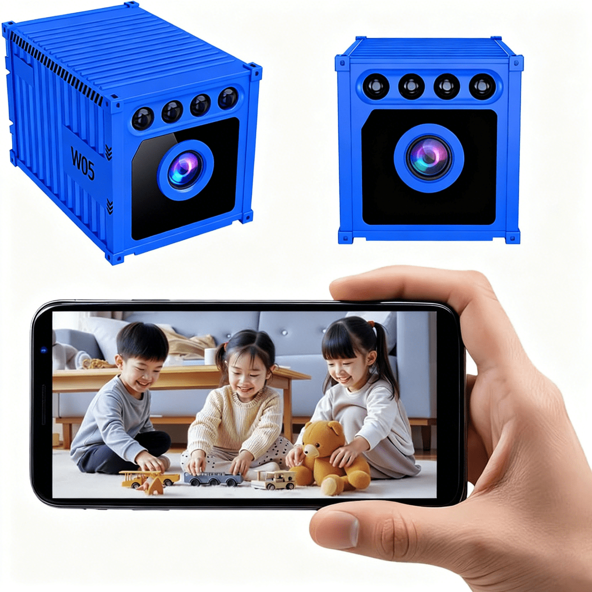 Smart WiFi Wireless Indoor Camera, Mini Container Security Cam with AI Motion Detection, Night Vision, Cloud Storage, Rechargeable Battery, Baby & Pet Monitor