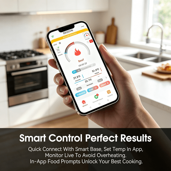Smart WiFi Wireless Meat Thermometer, Sub-1G 656FT Range, 7-Sensor Probe, Standalone LED Base, IP68 Waterproof, APP Remote for BBQ Grill Smoker Oven