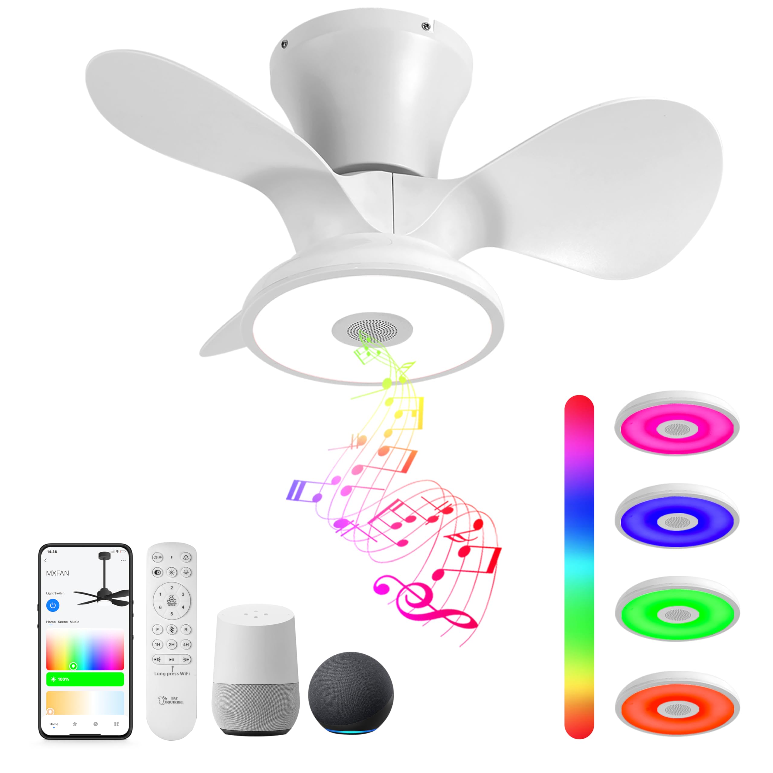 Smart Wifi Flush Mount Ceiling Fan With Lights,Bluetooth Ceiling Fan ...