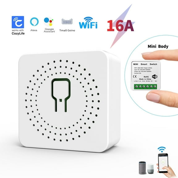 Smart Wifi Relay Switch, Mini Wireless Remote Control Light Switch Built-in Relay Module with Electricity Statistics, 16 A DIY Timer Voice Control Compatible with Alexa Echo, Support 1 Way/2 Way