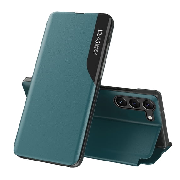 Smart Window Phone Case for Samsung Galaxy S25 Plus, TPU Leather Shockproof Protective with Magnetic Kickstand Phone Cover for Samsung Galaxy S25 Plus,Cyan