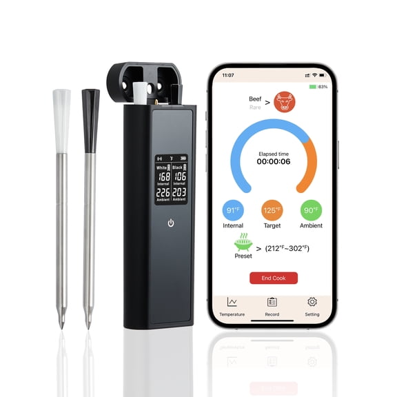 Smart Wireless BBQ Meat Thermometer with Bluetooth & 2 Ultra-Thin Probes | 820ft Range, 48H Battery