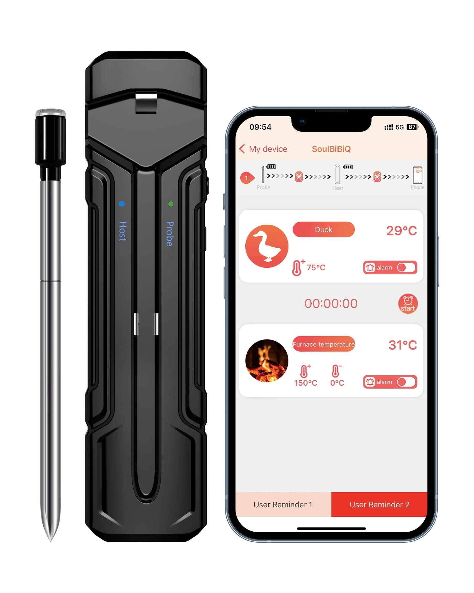Smart Wireless Meat Thermometer 150m Range for Grill BBQ, Dual Sensors