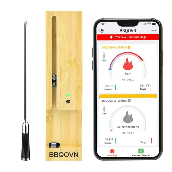 Smart Wireless Meat Thermometer 3.9mm Ultra-Thin 777FT Range Remote Bluetooth Meat Thermometer, Food Thermometer for BBQ Grill, Oven,Smoker Rotisserie | iOS & Andorid APP(1, Black, Small)