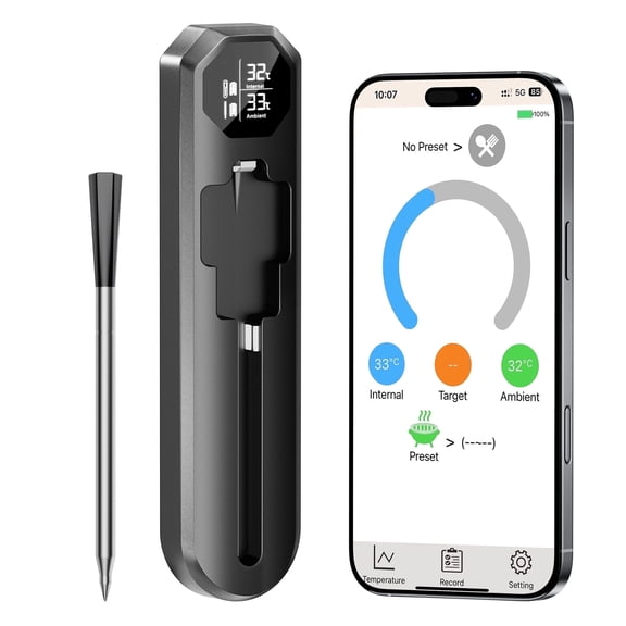 Smart Wireless Meat Thermometer with 500FT Bluetooth Range, App Remote Monitoring, Time Reminder, for Cooking, Baking, Oven, Grill and More