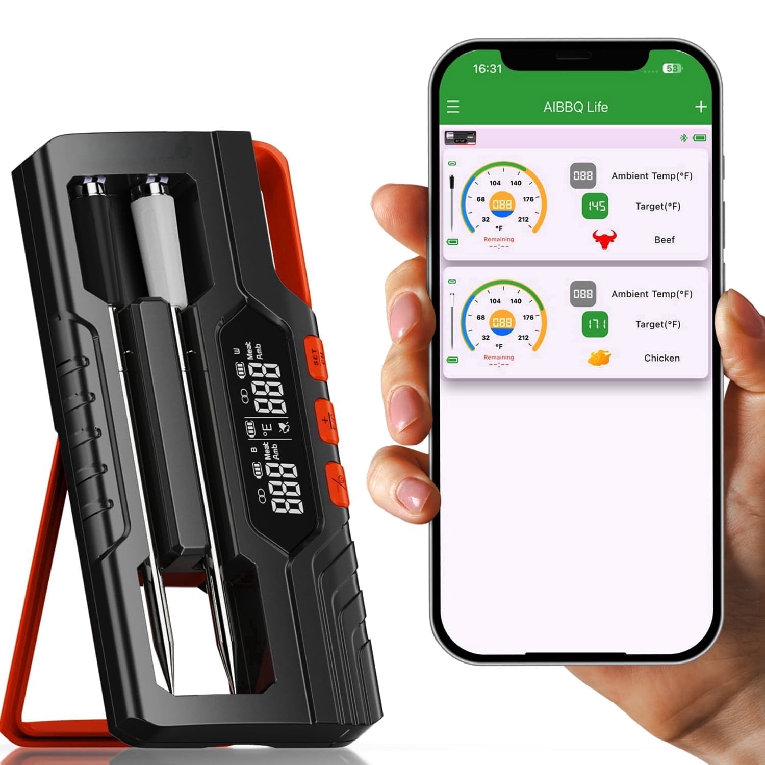 Smart Wireless Meat Thermometer Digital,590FT Bluetooth Food Thermometer,Real-Time Monitoring and Smart Alerts with APP for BBQ,Grilling,Oven,Cooking(2 Probes)