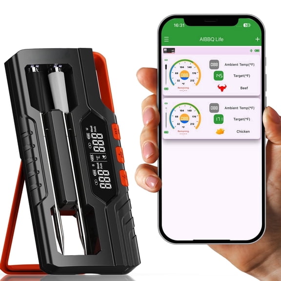 Smart Wireless Meat Thermometer Digital,590FT Bluetooth Food Thermometer,Real-Time Monitoring and Smart Alerts with APP for BBQ,Grilling,Oven,Cooking(2 Probes)