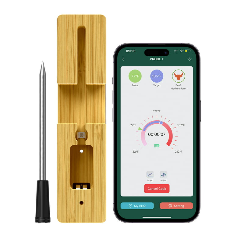 Smart Wireless Meat Thermometer with Bluetooth, delpattern Food