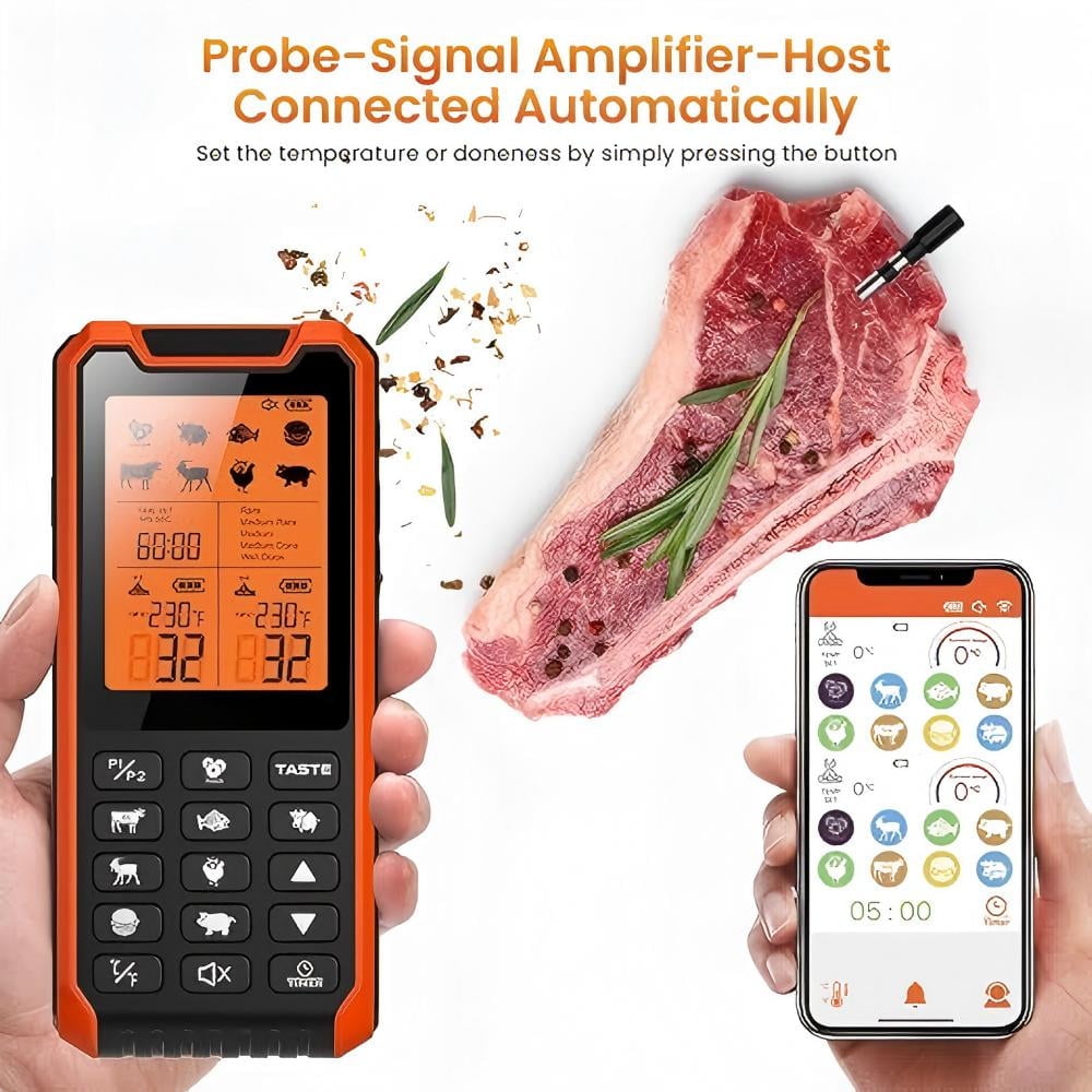 Smart Wireless Meat Thermometer, Long RangeBluetooth-compatible Meat Thermometer, DigitalInstant Read Food Thermometer for Kitchen,Kitchen Accessories