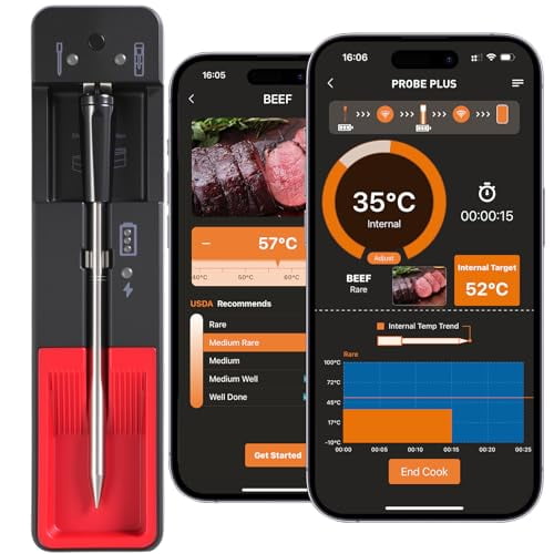 Smart Wireless Meat Thermometer with Ultra Thin Probe, Remote Monitoring and Instant Read with APP, Bluetooth Food Thermometer for Oven, BBQ, Smoker, Grill, Air Fryer$$Home Decor, Kitchen, & Other