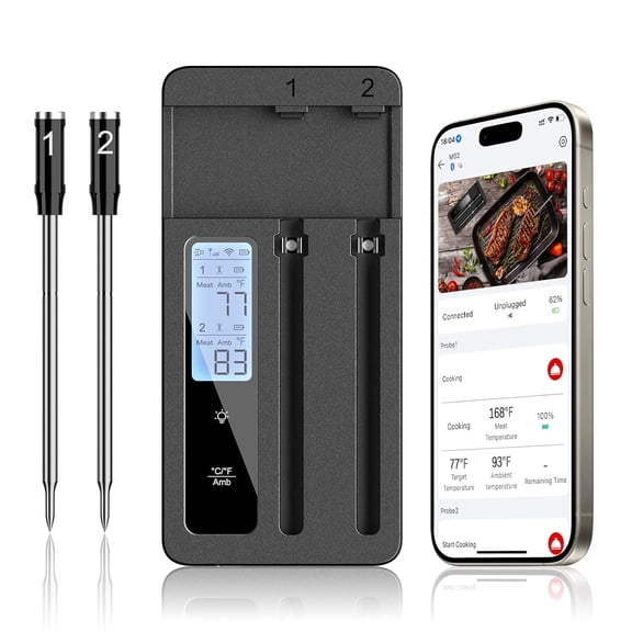 Smart Wireless Meat Thermometer with Dual Probes, Bluetooth & WiFi Combo, Remote Monitoring Alerts for BBQ, Grill, Smoker, Oven, Air Fryer