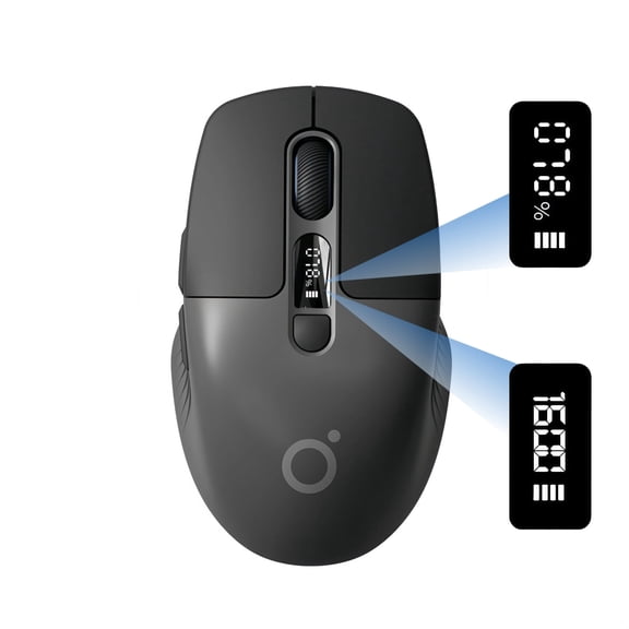 Smart Wireless Mouse with LED Battery & DPI Display, BT/2.4G Dual Mode Silent Rechargeable Mouse, Lightweight Portable Office Gaming Mouse for Laptop, PC, Mac, Work, Study & Travel – Black