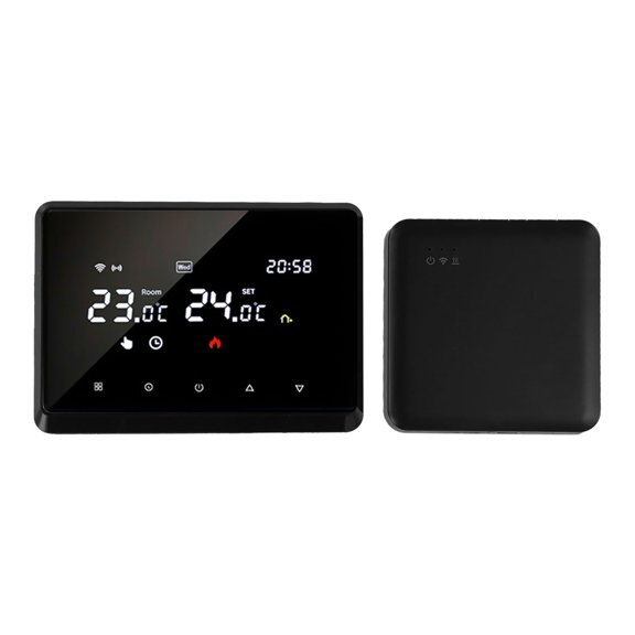 Smart Wireless Programmable Thermostat With RF Receiver, Voice And App Control, Weekly Scheduling, Touch Panel, Lock, for Gas Boiler And Water Floor Heating(Black)