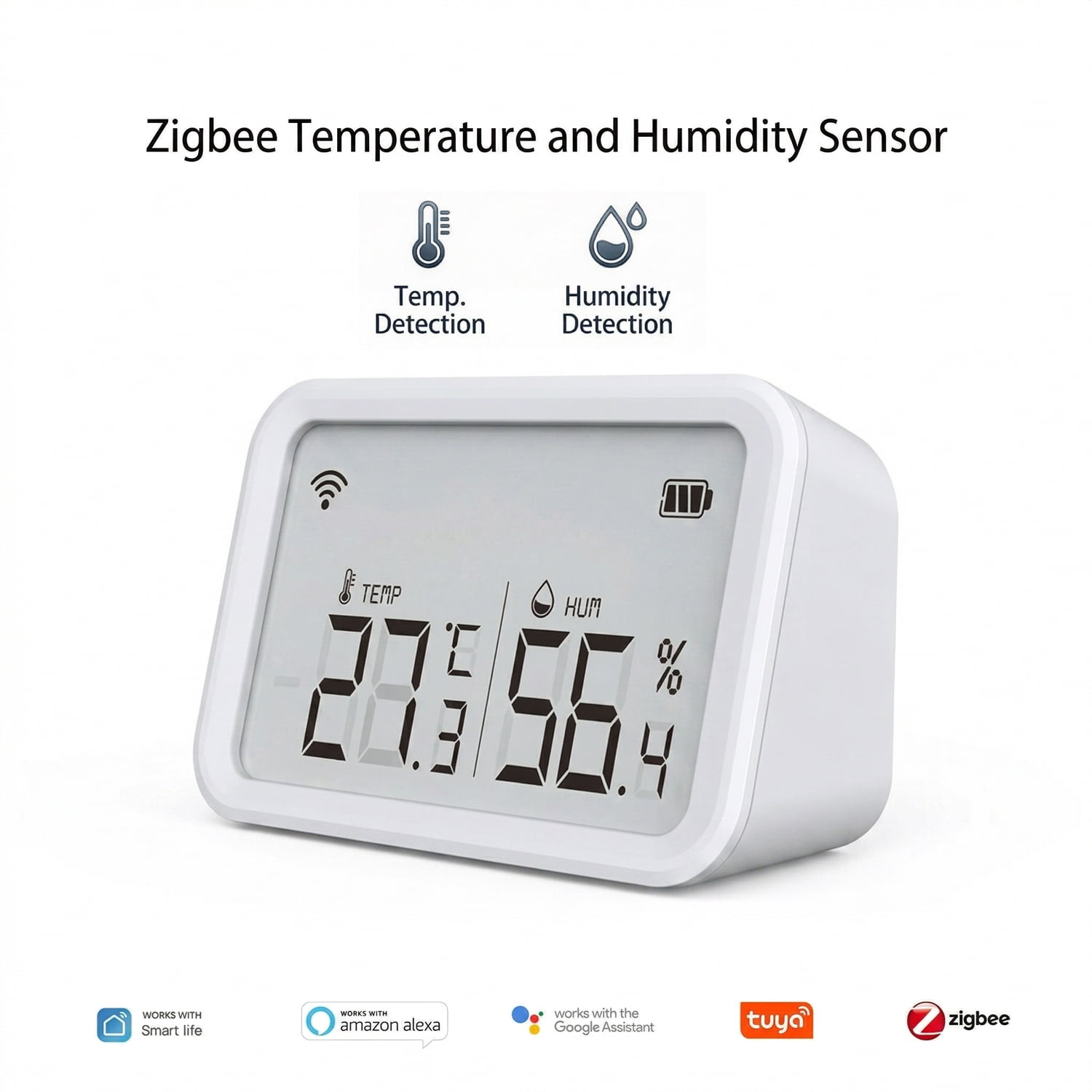 Smart Zigbee Temperature and Humidity Sensor with LCD Display, Real-time Monitoring via Smart Life,Tuya App,Work with Alexa,Google Assistant, Digital Hygrometer Thermometer(Zigbee Hub Required)