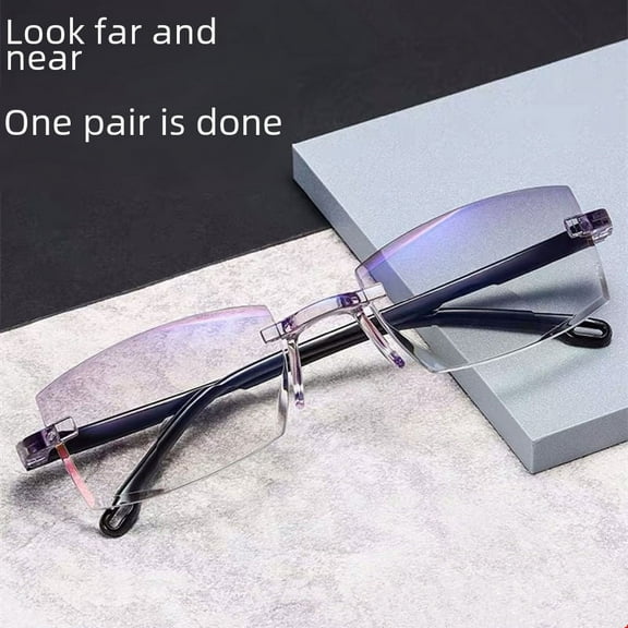 Smart Zoom Anti-Blue Light Frameless Trim Presbyopia Glasses Street Dual-Light Presbyopia Glasses-blue-Dual light 250 °