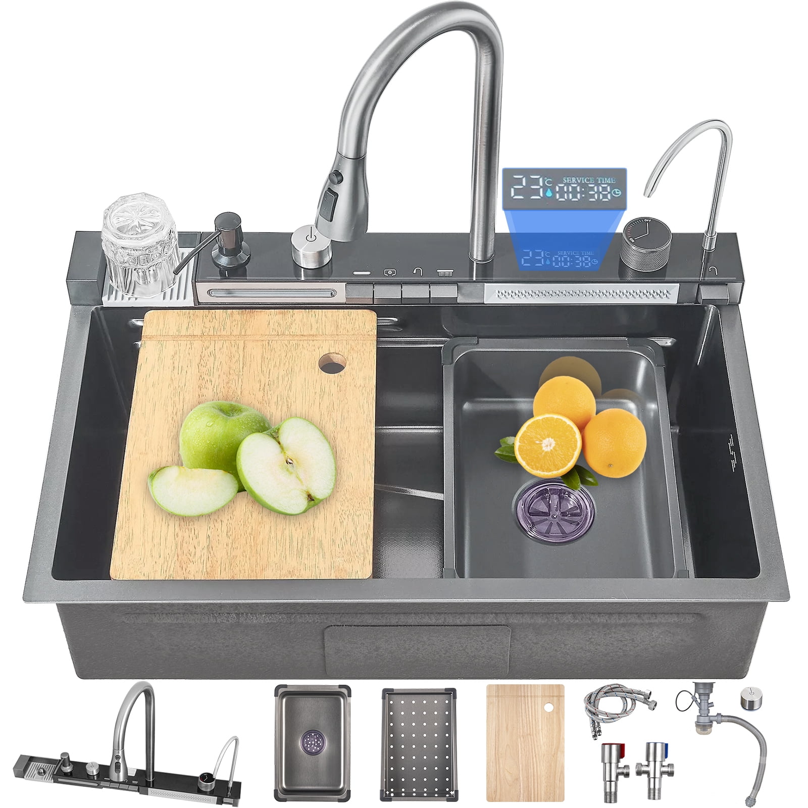 Smart digital waterfall kitchen sink, 26.8"Drop In Stainless Steel ...