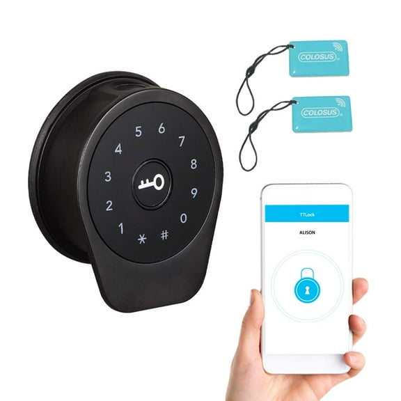 Smart door Lock Keyless Deadbolt Electronic Door Lock with App Control, Biometric Fingerprint Entry, Key Fobs, Round (Black)