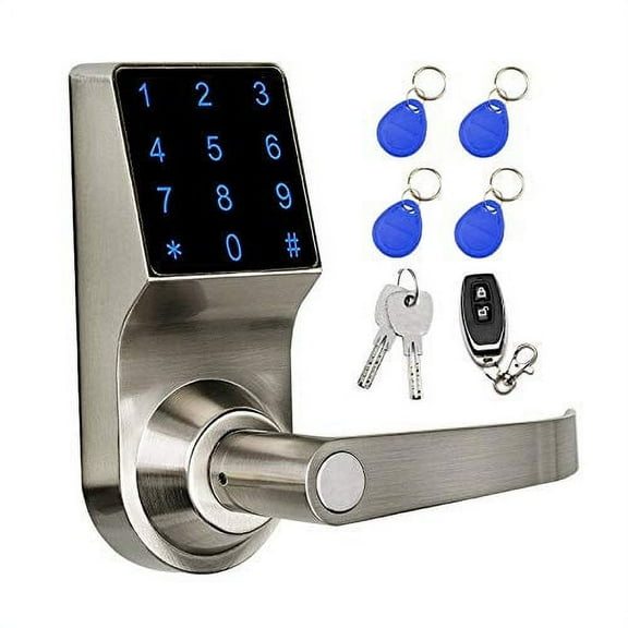 Smart door Lock Keyless Electronic Door Lock, Touchscreen with Key Fobs and Remote (Silver)
