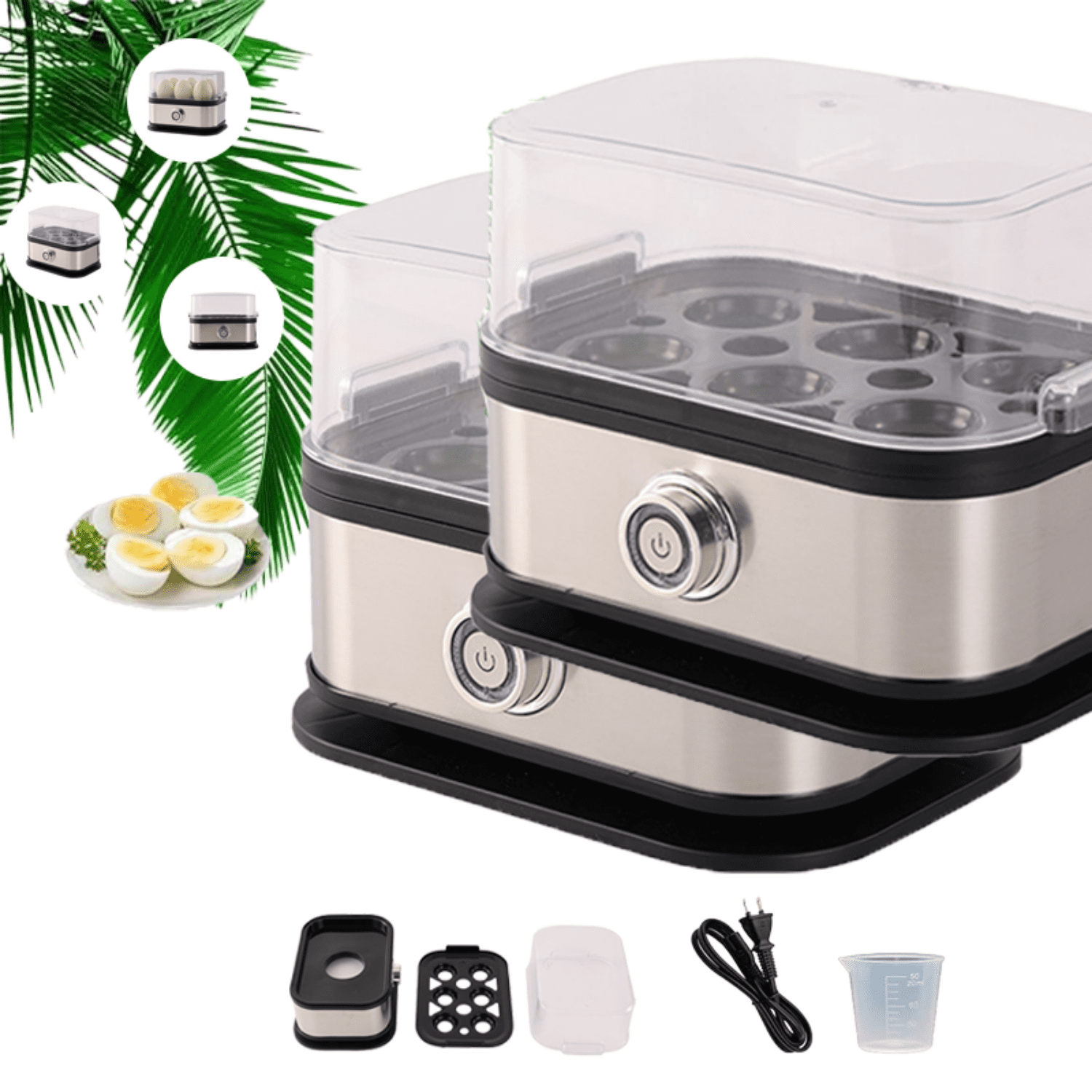 Smart egg cooker with automatic shutoff function, easy to boil eggs, top stainless steel egg cooker, one-touch operation, with tray cover, can boil 6 eggs, suitable for hard boil/soft boil/medium boi