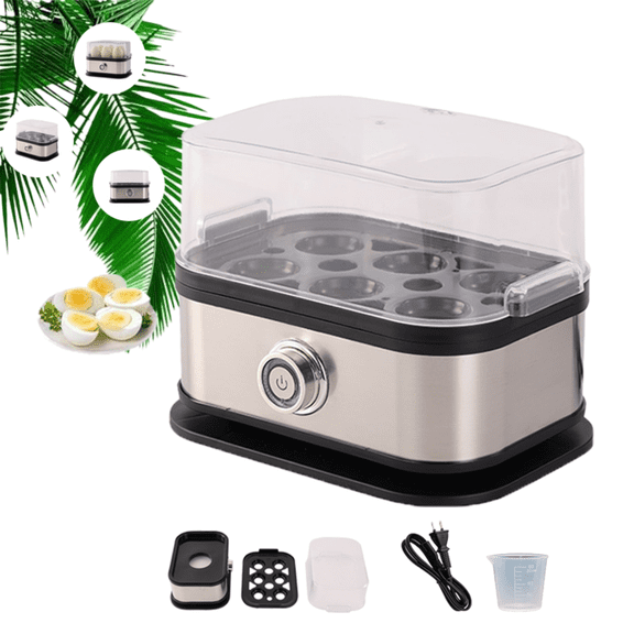 Smart egg cooker with automatic shutoff function, easy to boil eggs, top stainless steel egg cooker, one-touch operation, with tray cover, can boil 6 eggs, suitable for hard boil/soft boil/medium boi