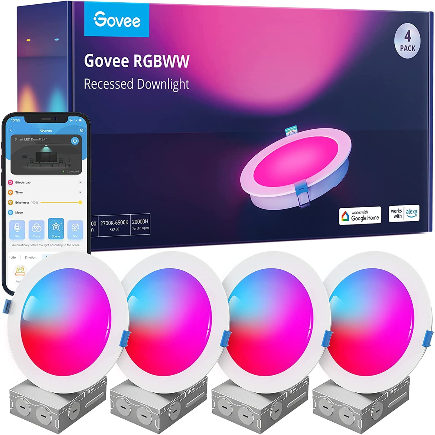 Smart embedded lighting fixture 6 inches, - Bluetooth direct connection ...
