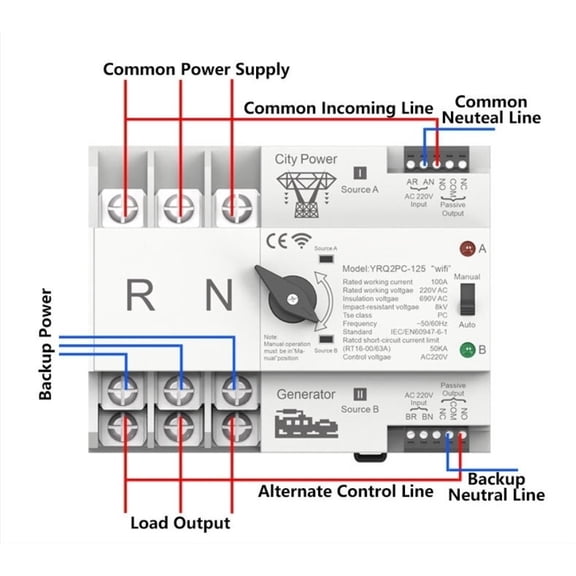 Smart for ATS Dual Power Automatic Transfer Switch Timer Relay AC125A