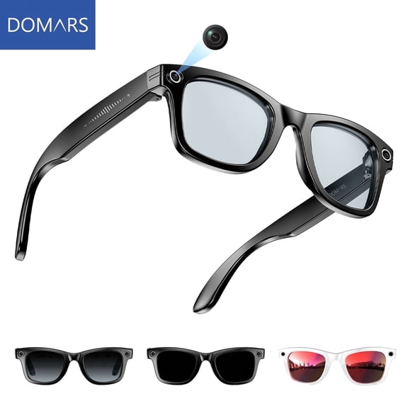 Domars AI Smart Glasses with 8MP HD Camera, Bluetooth 5.3 & Wi-Fi, IP65 Waterproof, 35g Ultra-Light, Touch Control & Voice Assistant for Photography, Outdoor Sports & Work