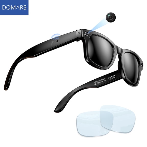 Domars Smart Glasses with Camera & AI Assistant (ChatGPT 4.0), 720P Video Recording, Bluetooth, Touch & Physical Controls, Long-Lasting Battery for Daily Use