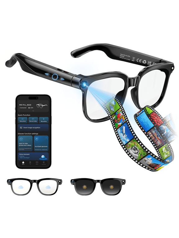 Smart glasses with camera and Bluetooth - Sports AI glasses, image stabilization, real-time translation, object recognition, long battery life, suitable for meetings and video recording