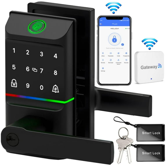 Smart Door Lock,Blacksmith Biometric Smart Lock With Handle,Wi-Fi Gateway,APP Control and Fingerprint,Keyless Door Lock Smart Deadbolt for Home,Apartment,Office,Black