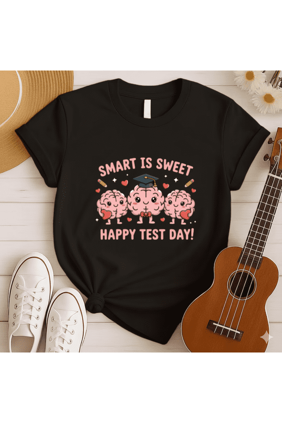 Smart is Sweet Happy Test Day Cute Brain Graduation T-shirt, for men & women, S-5XL