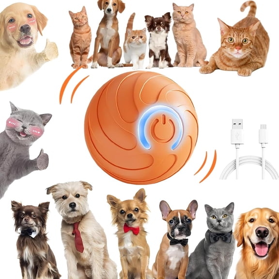 Smart jumping ball for dogs & Cats Duraspin Dog Bouncing Ball Random Path Electric Automatic Moving and Rolling Pets Toy Interactive Jumping Vibrating Bouncing Balls for Puppy Toys(1Pack,Orange)