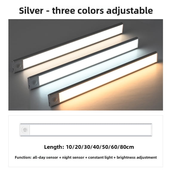 Smart led human body sensor light, rechargeable, long strip shape, suitable for display cabinets, dormitories, bedrooms